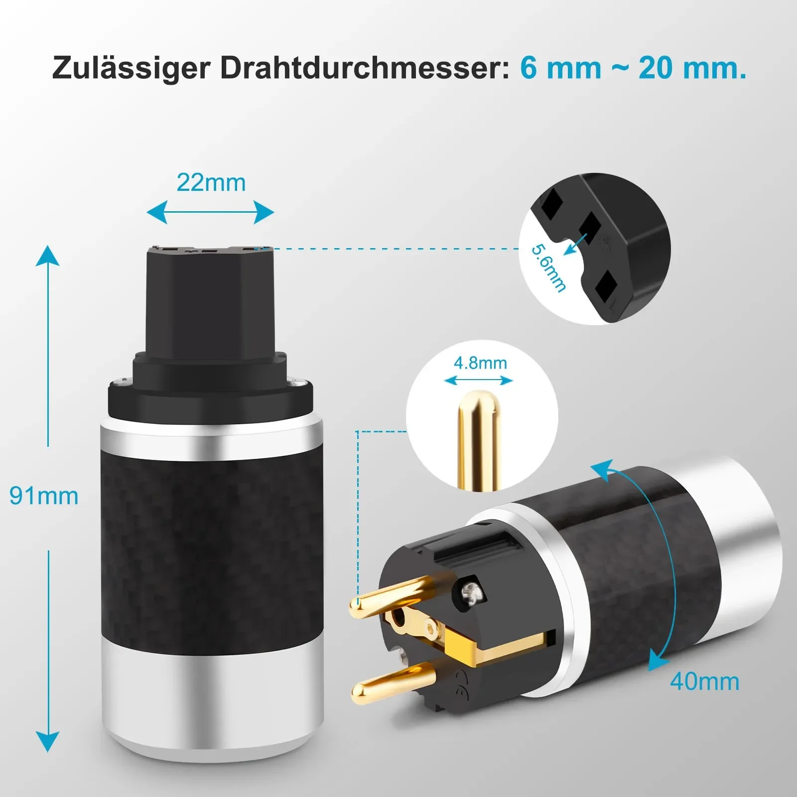 Preffair CFG Carbon Fiber golded Plated Schuko Power Plug Connector IEC Female Audio Grade DIY Power cable leads HIFI