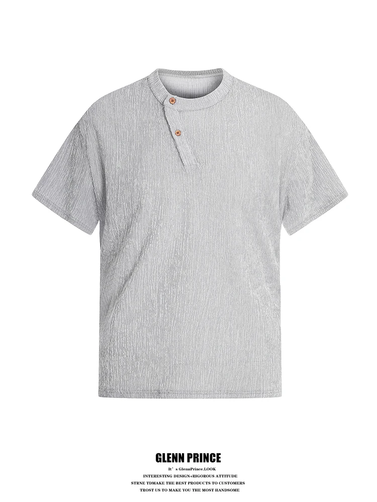 

American Retro Style Men's Short Sleeve T-Shirt Cleanfit Summer Top Button up Loose Fit Breathable Polyester Cotton Blend