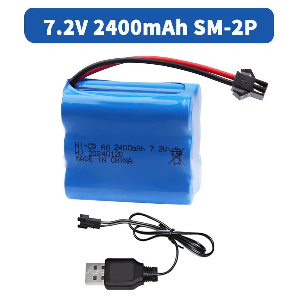 7.2V 2400mAh Ni-CD Rechargeable Battery Pack with USB charger For Remote Control Toys Electric Car toys parts 7.2 Volt SM Plug