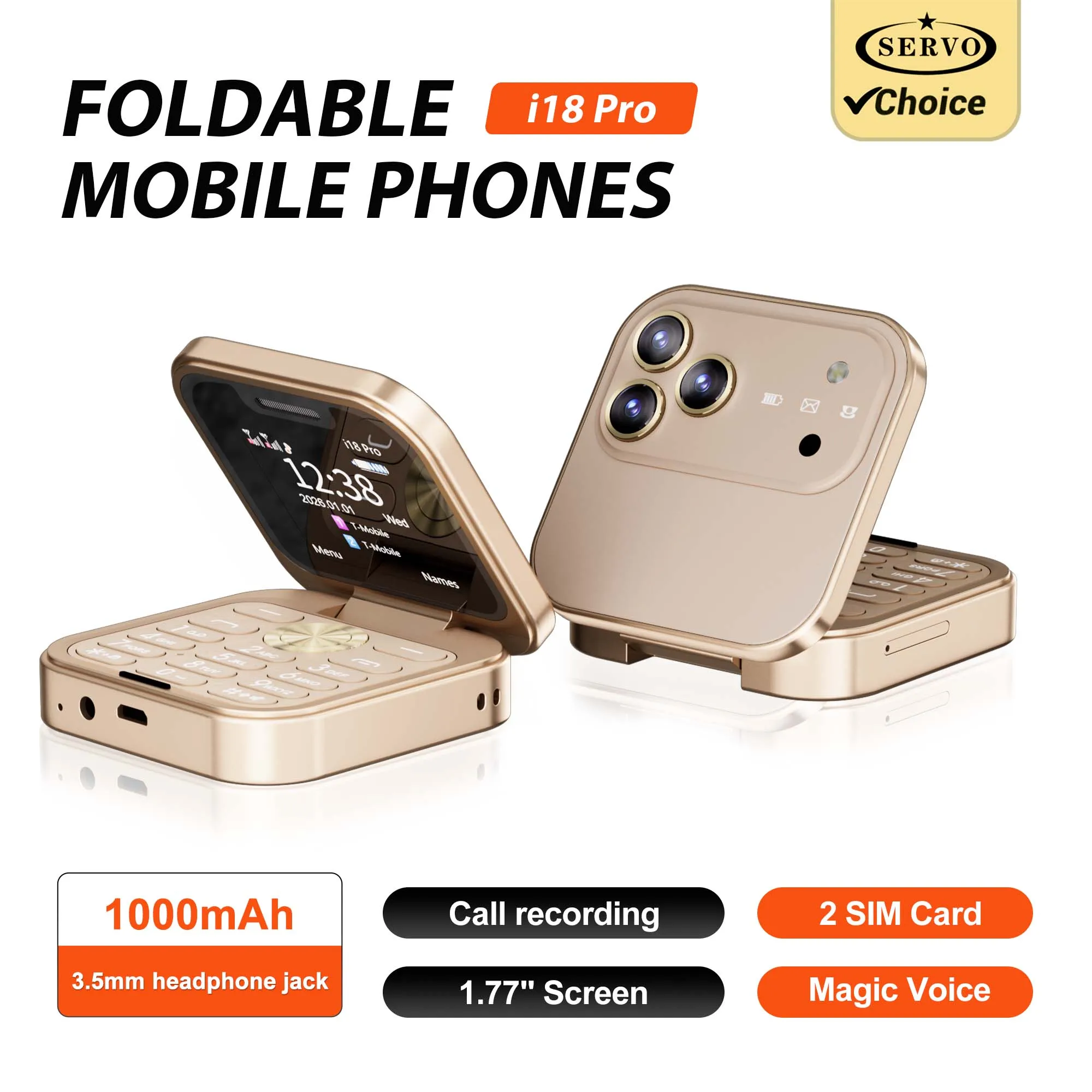 SERVO I18PRO Mini Klapp-Handy Dual-SIM Standby Magic Voice 3,5mm Audio-Buchse Blacklist 1,77" Taschenhandy Vibration