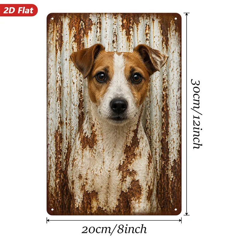2D Flat, 1pc Metal Sign Wall Art, Rustic Metal Background Decorative Painting, Jack - Russell Terrier Portrait, Modern Farmhouse