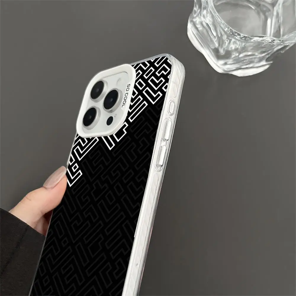 Black and white maze design phone case for iPhone 16 15 14 13 12 11 Pro/ Max/Plus shock-proof rear cover anti-fingerprint