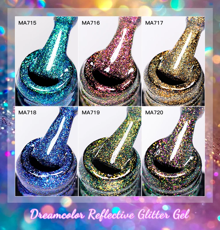 Reflective Glitter Gel Nail Polish Bright Sparkling Silver Color Semi-permanent Soak Off Nail Art UV Gel Varnish Manicure Design