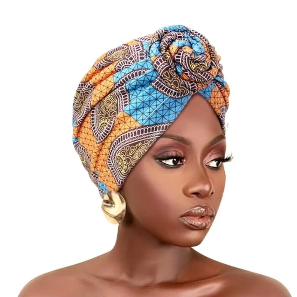 Fashion African Print Hijab Caps Pleated Wrap Islamic Headband Breathable Elastic Floral Head Wrap All Match Decor