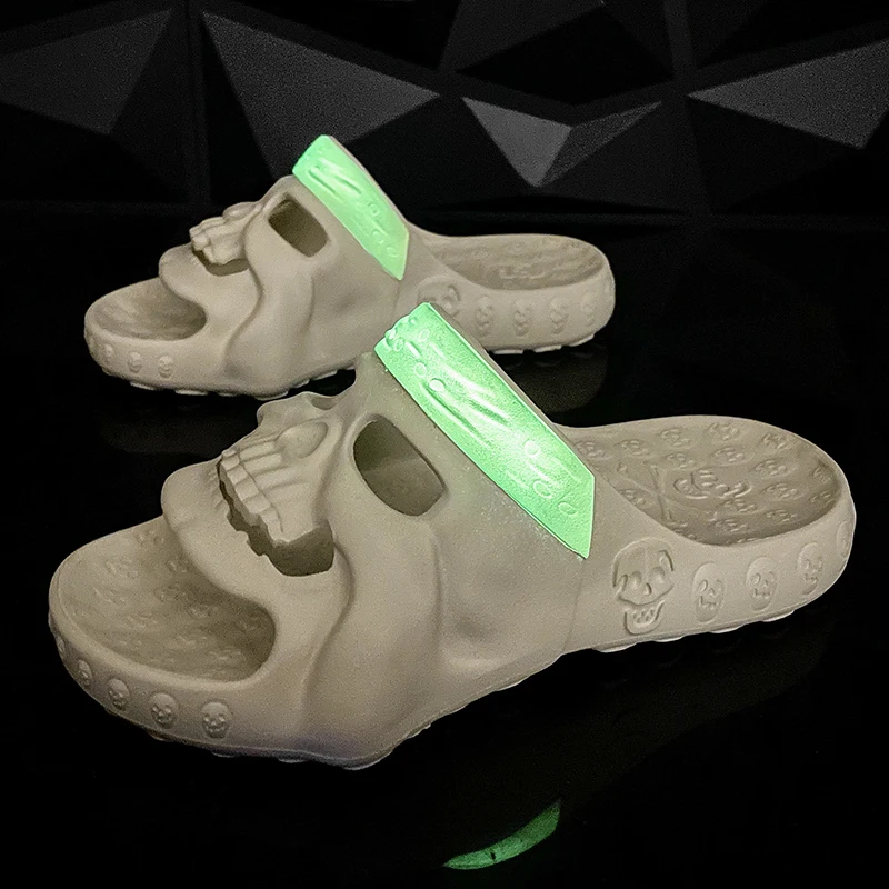 Luminous Skull Slippers Summer Men Slides Novelty Outdoor Clogs Beach Sandals Non-slip Indoor Home Slides Male Casual Slippers