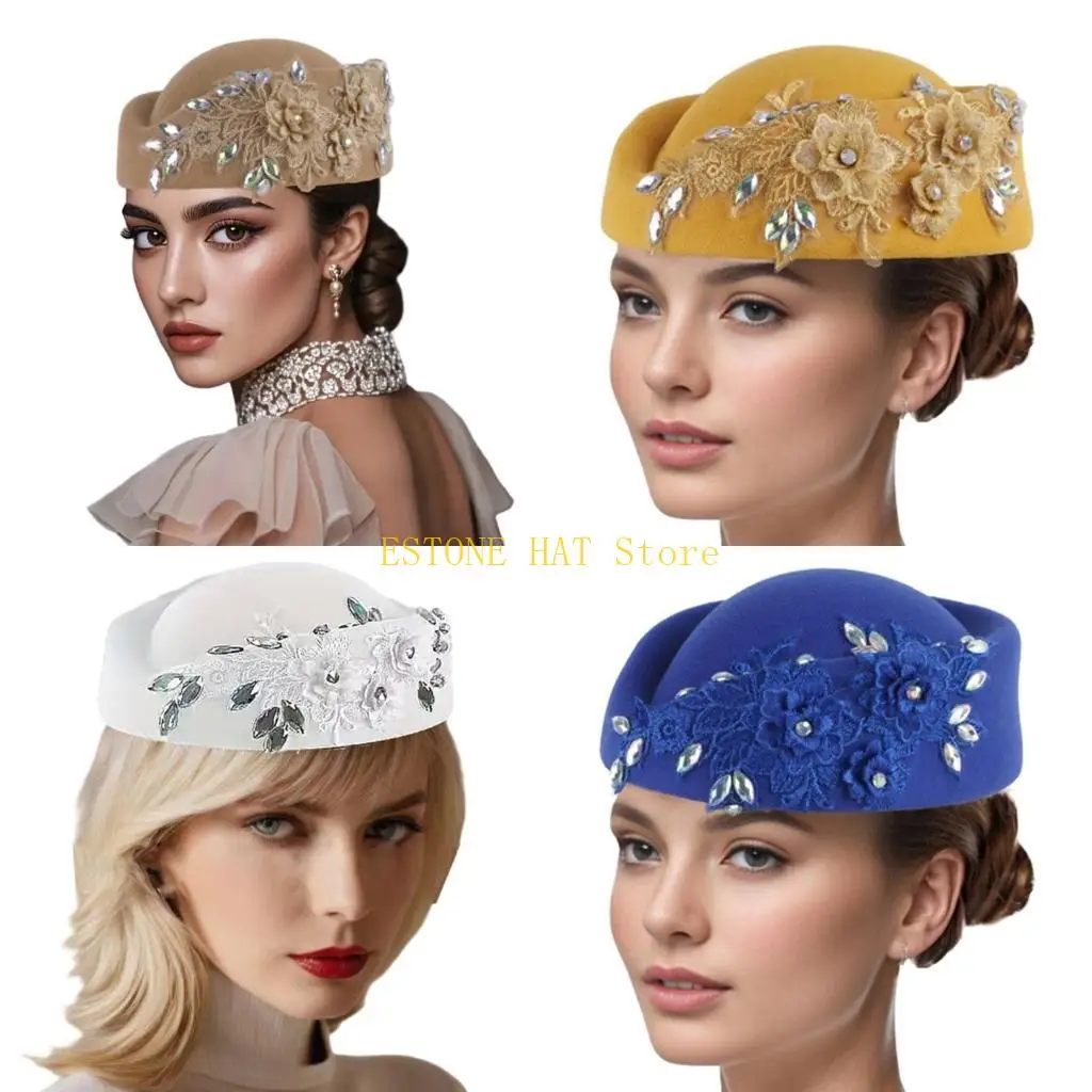 49MF TeaParty Fascinator Rhinestones Flower Hat for Horseracing Masquerades Party Wear