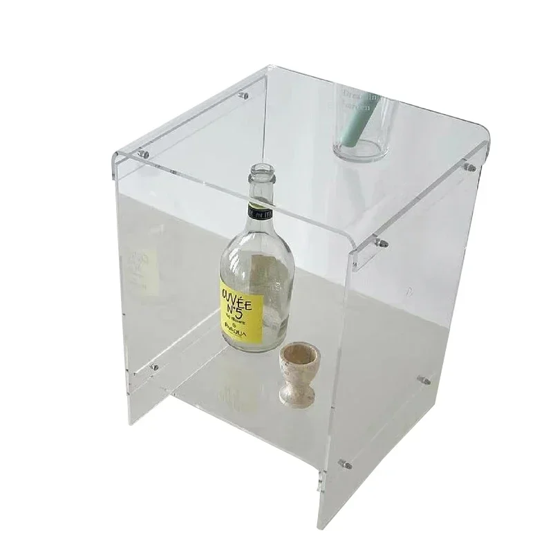 Coffee table transparent double-layer storage bedside table