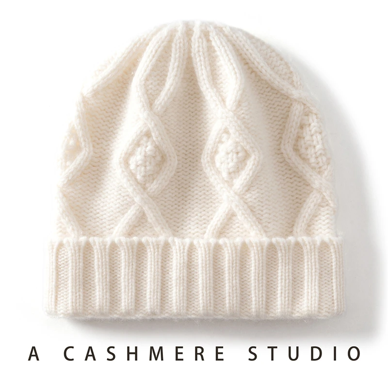100%Quality Cashmere Beanie Hats For Women Outdoor Windproof Warm Hat Casual Thickened Solid Color Knitted Bonnet Cap For Winte