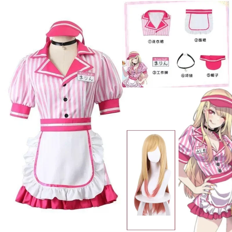 Anime Kostüme Kitagawa Marin Cosplay Dienst mädchen Outfit mein Kleid Liebling Cosplay Kellner Uniform kurze Röcke Hut Halskette Anzug