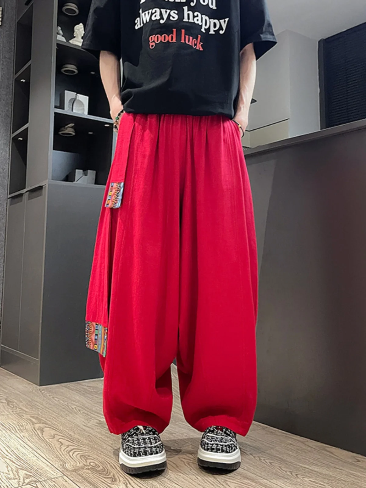 

Свободные мужские брюки из хлопка и льна для танцев, широкие штаны, весенняя одежда для выступлений, модные молодежные повседневные брюки