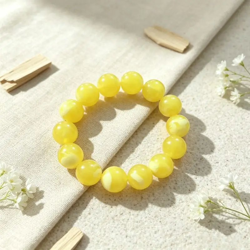 The Second-generation Yellow Honey Round Bead Single-circle Bracelet, Simple and Versatile Fashion Jewelry Handicrafts