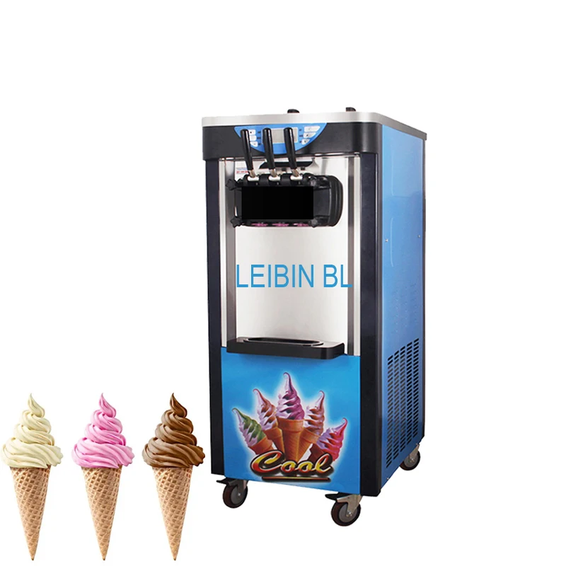 Three Flavor Ice Cream Machine Commercial Vertical Universal Wheel Stainless Steel Frozen Yogurt Machine