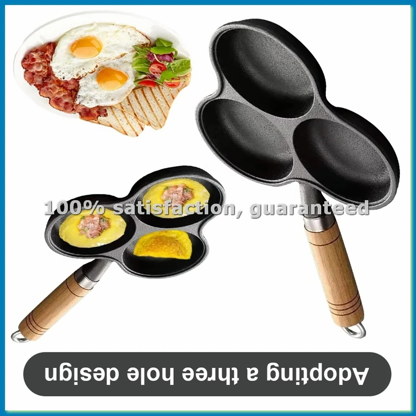 

3 Hole Cast Iron Omelet Pan Non-Stick Cooking Egg Ham Pan Breakfast Grill Cooking Pot Egg Frying Pan Pancake Pan-A51M