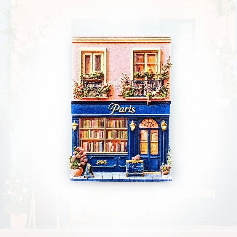 Parisian Bookstore Fridge Magnet - 3D Literary Souvenir Elegant Bookshop Decor Unique France Gift