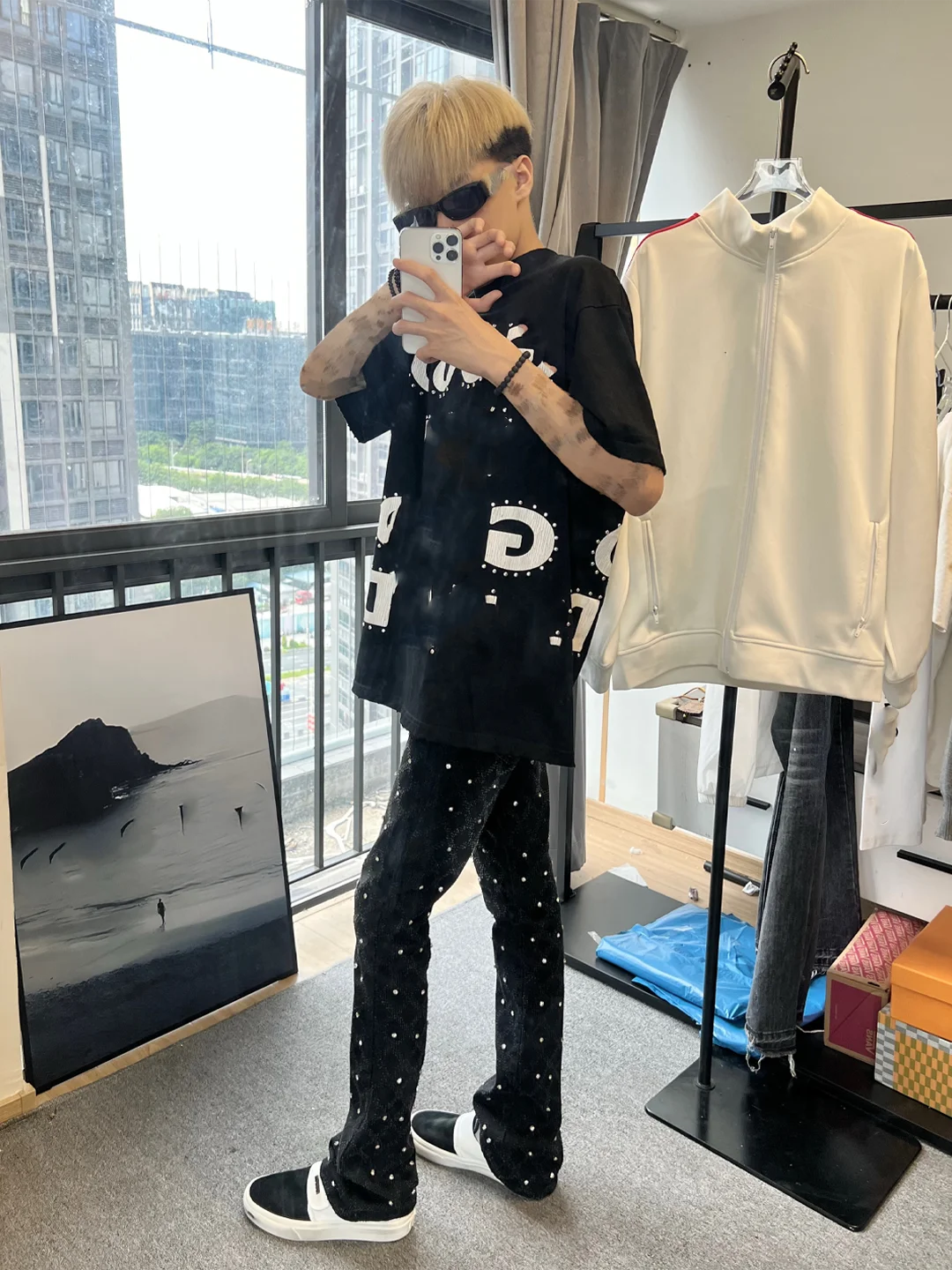 

iny Star adient Diamond Embedded Straight Leg Jeans Men's Luxury Personali Trendy Casual Wear All Seasons Slim Fit