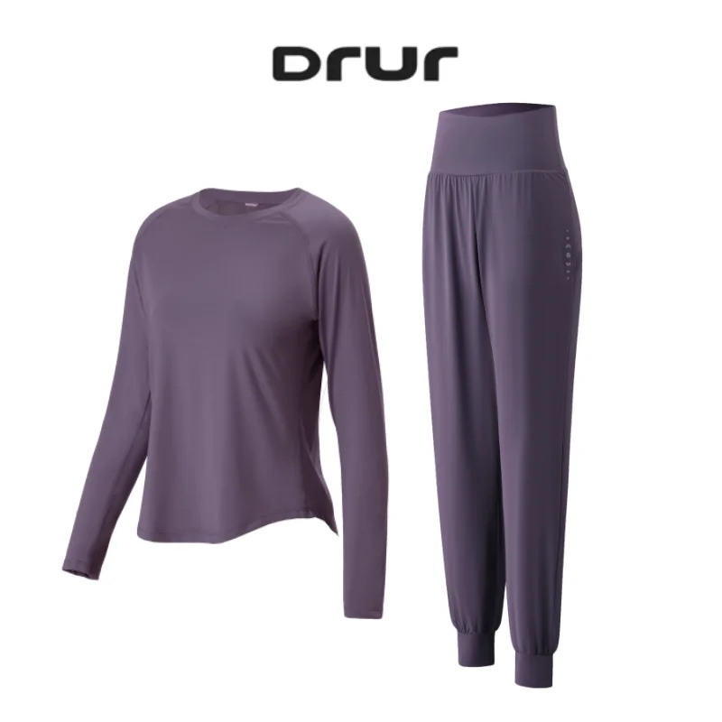 

Женский спортивный костюм DRUR: комплект из 2 предметов с лонгсливом и спортивными брюками с карманами, свободный крой, для фитнеса, йоги и повседневной носки