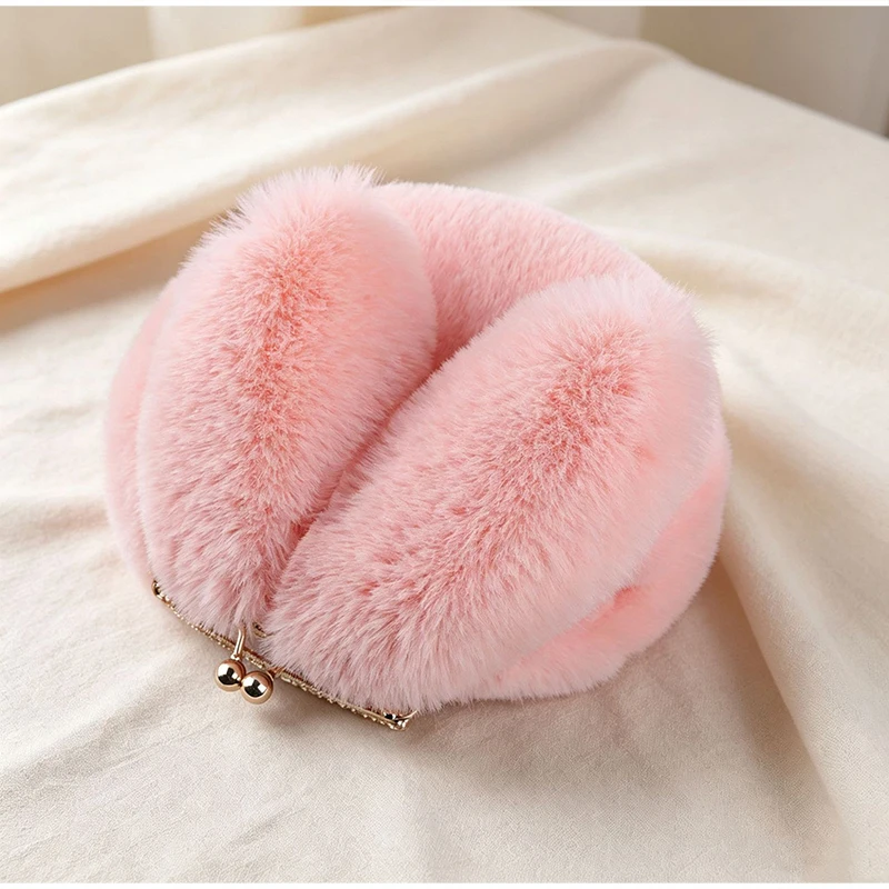 Weiche, flauschige Plüsch-Handtasche mit Henkel, niedliche Umhängetasche mit Hasenohren und Kette, warme Winter-Clutch, leichte Handytasche – Detail 4