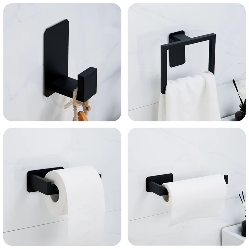 Toallero de acero inoxidable 304, soporte de papel, gancho para bata, negro, dorado, plateado, juegos de accesorios de baño