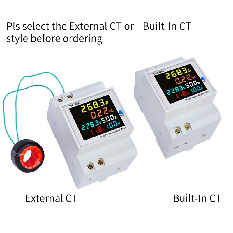 【FLASH-SALE!】Din Rail Energy Meter D52-2066 Electricity Usage Monitor 100A Voltmeter Ammeter Watt Kwh Frequency Power Meter