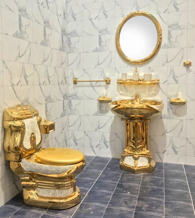 European-Style Court Golden Pottery Relief Split Toilet kit tool Vintage Hotel Color Court Golden Toilet Gold Creative Toilet