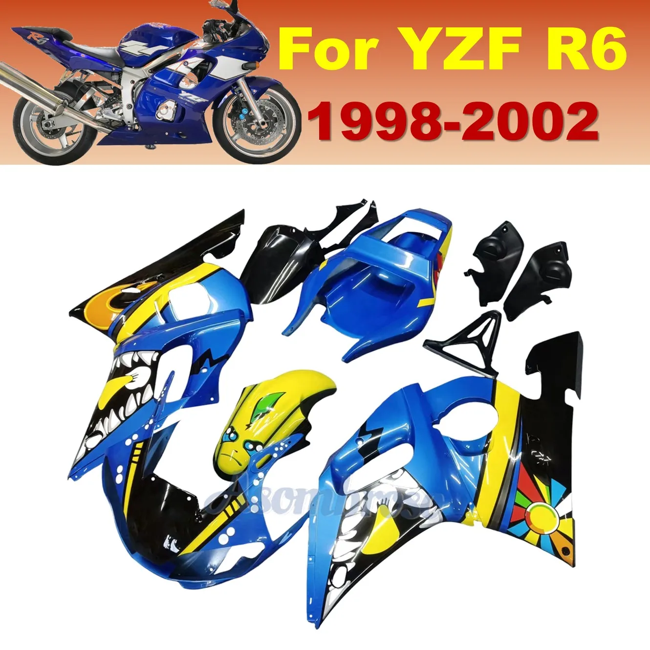 

For Yamaha R6 Fairing kit 1998-2002 YZF R6 2000 2001 ABS Fairing Kit Full Set Injection Molded Body Panels | Blue Yellow Shark