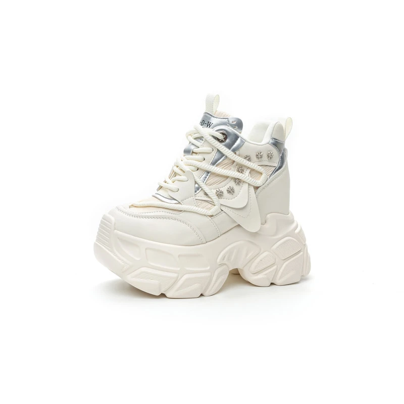 AUTUSPIN 12cm High Platform Casual Shoes for Women Fashion Invisible Height Ladies Genuine Leather Sneakers Outdoor Street Tide