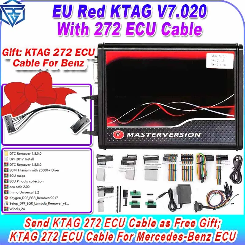 EU Red KTAG V7.020 4 LED 2.25 SW Online KTAG 272 ECU Read Write cable K-TAG Master KESS 5.017 OBD2 Tuning ECU Programmer PK KESS