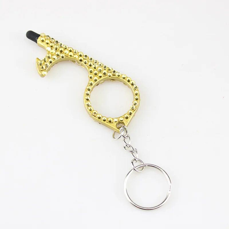 Strass multifuncional ferramenta de mão edc metal chaveiro abridor de porta sem toque higiene mão chave