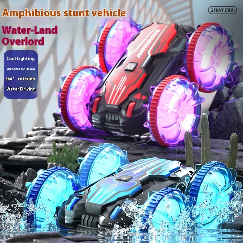 

New Transparent Double-Sided Stunt Car Amphibious Four-Wheel Drive Lighting 2.4g Children'S Remote Control Car Toy Car Gift