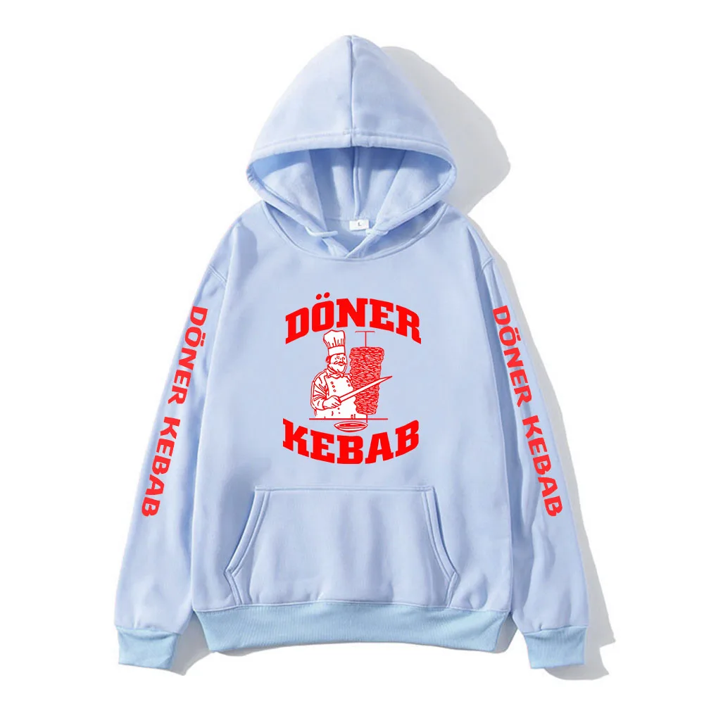 Doner Kebab Red Printed Hoodies Chef Barbecue Letters on Sleeves Sweatshirts Long Sleeve Hooded Girls Boys Y2k Clothes Pullover