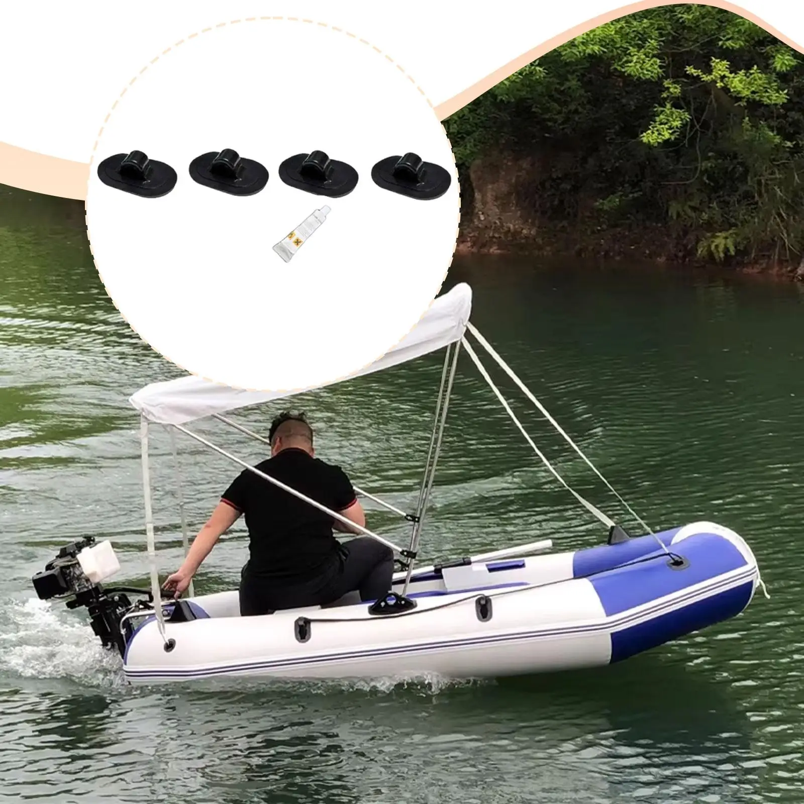 4x Kayak Canopy Mount Bases Speedboats Sun Shelter Replacement Quick and Simple Installation Canopy Accessory Rowing Boats Black