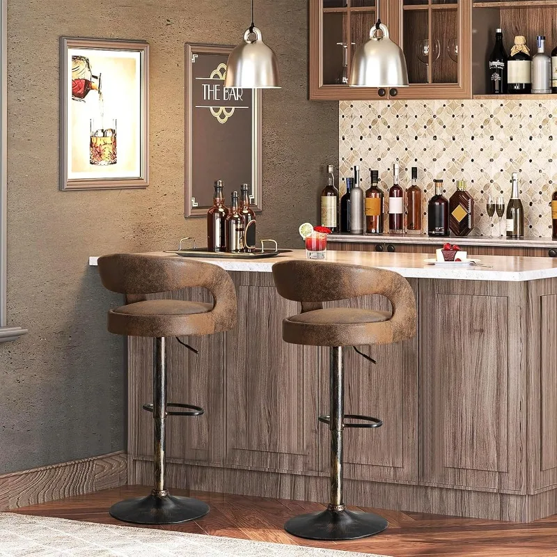 Bar Stools Set of 4 Adjustable Swivel Modern Pu Leather Barstools, Counter Bar Stools with Back and Arms, for Kitchen, Bar