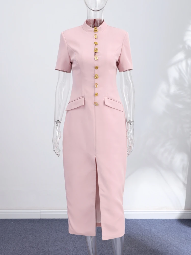 Tief Ausgeschnittenes Kurzarm-Kleid mit Taillenschnürung Langes Damenkleid Sexy Einreihiges Einfarbiges Schlankes Party-Abendkleid Schickes Damenkleid Vestido – Detail 4