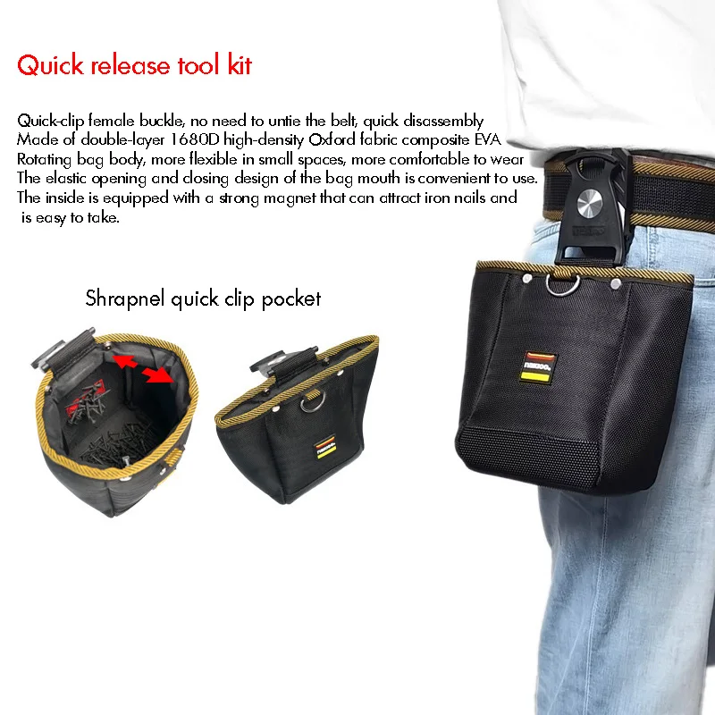 [New]Oxford Cloth Tool Storage Bag With  Rotatable Quick-hanging Waist Tool Bag For Nail Screw Electrician Woodworking Organiz