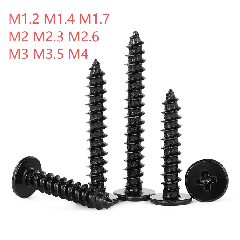 M1.2 M1.4 M1.7 M2 M2.3 M2.6 M3 M3.5 M4 Black Carbon Steel Phillips Ultra Thin Wafer Head Self-tapping Wood Screws
