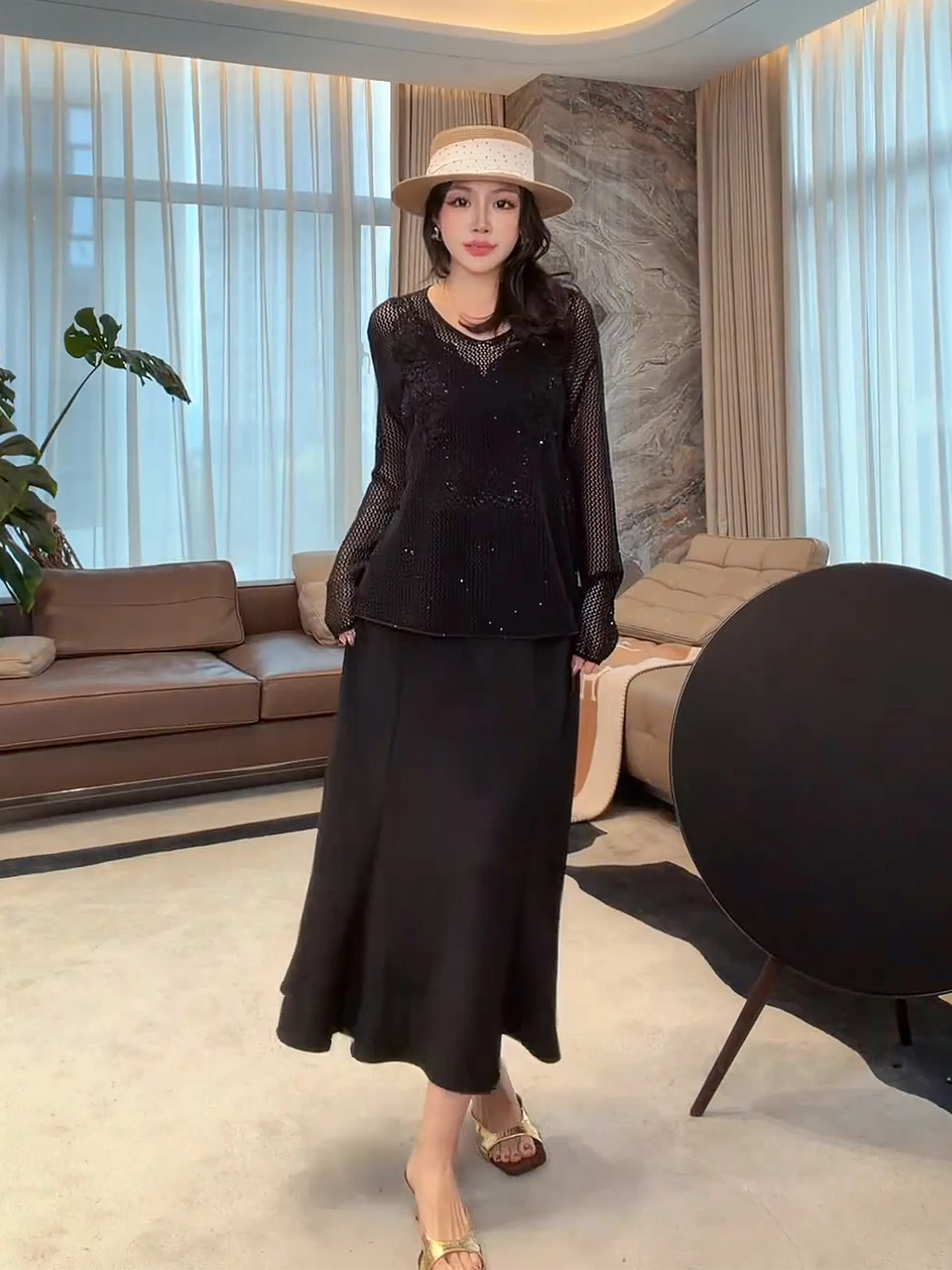 

Me Star Flower Hollow out Knitted Shirt Linen Yarn Hand Crocheted Breathable Slimming Fashionable Casual Style Long Sleeve