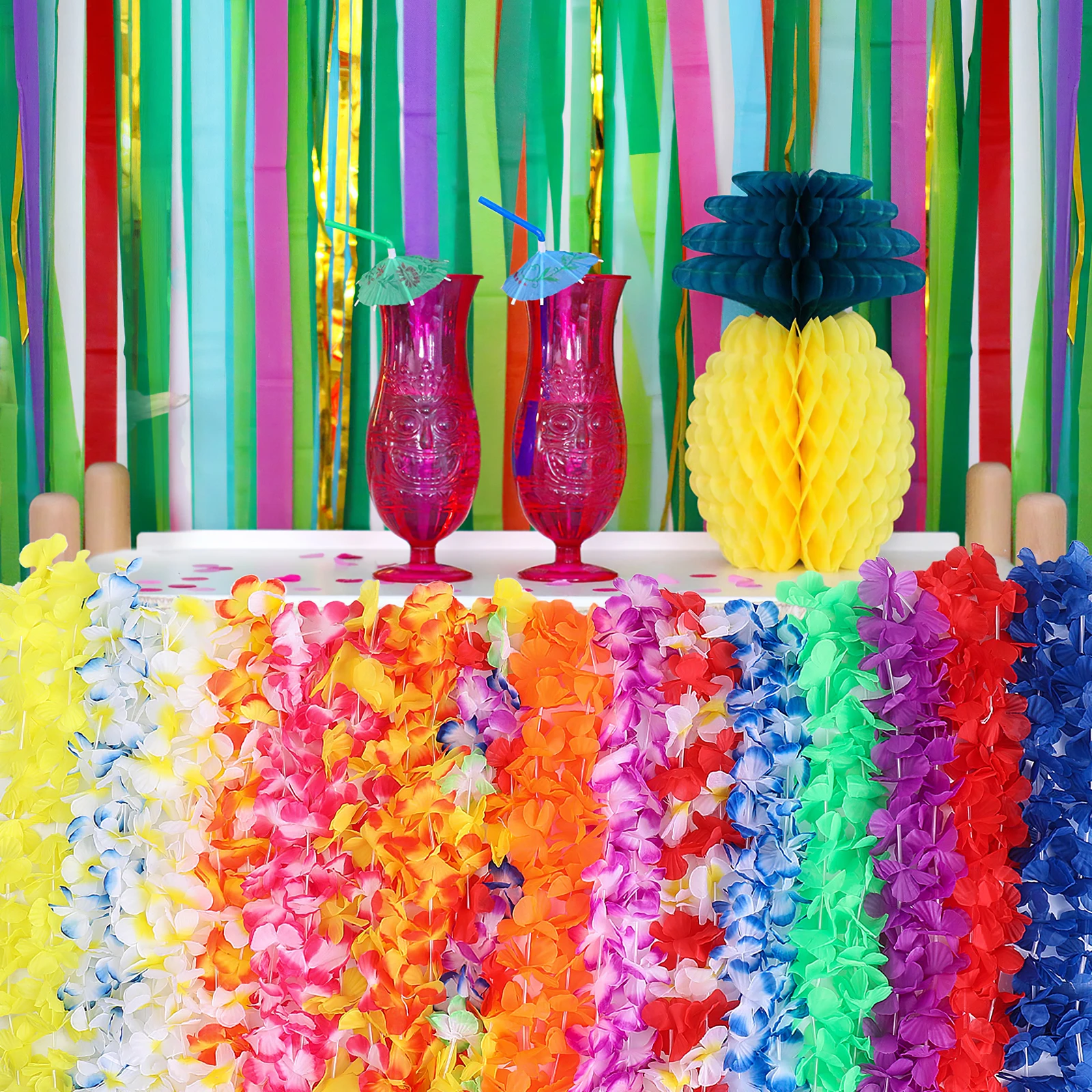 

36pcs Garland Set Hawaii Wreath Artificial Flowers Party Supplies Neck Leis Hanging Favors Decor Room Tropical Luau Birthday