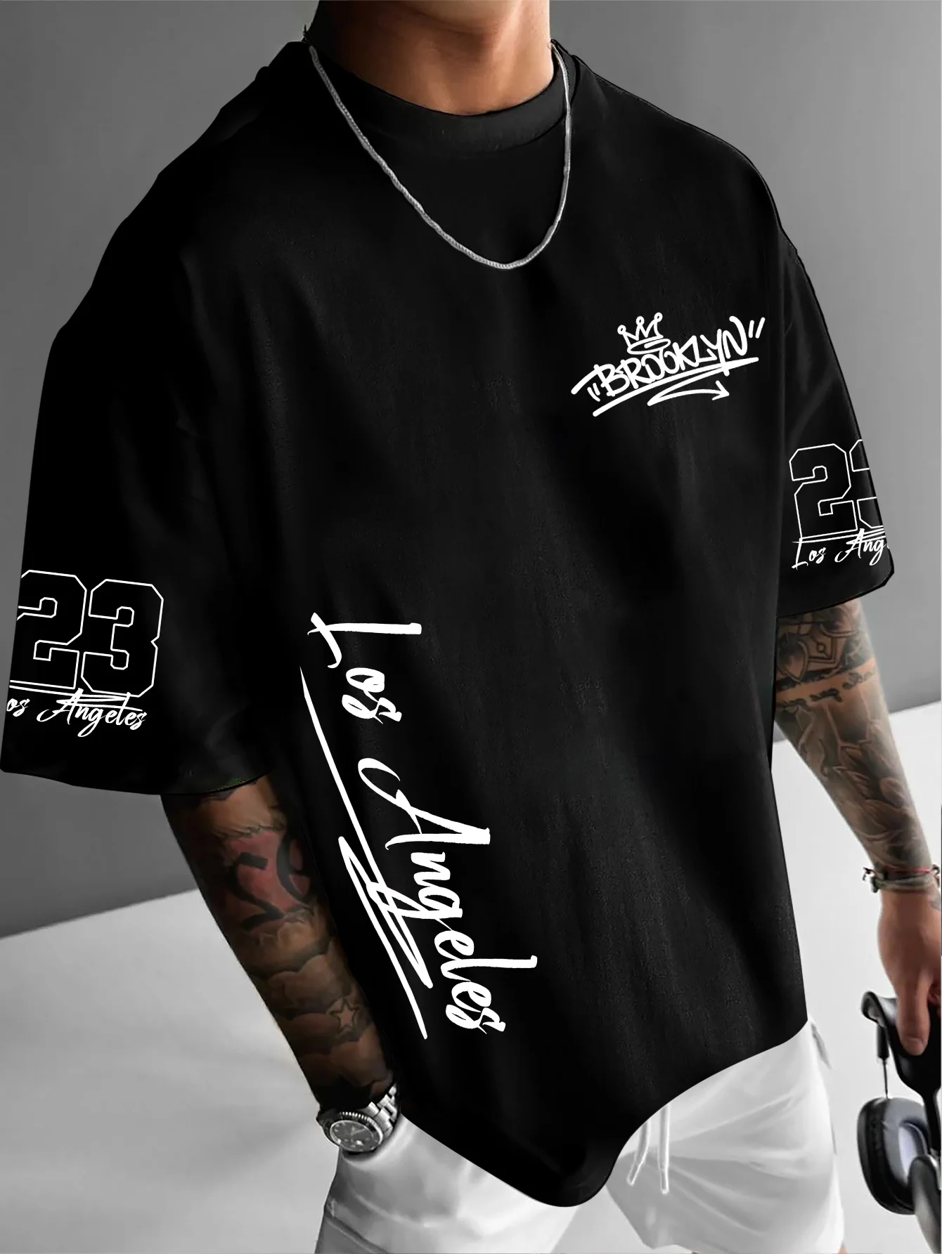 New Men's Summer Los Angeles California Letter Printed Micro Elastic Breathable Round Neck T-shirt Outdoor Urban Casual Top