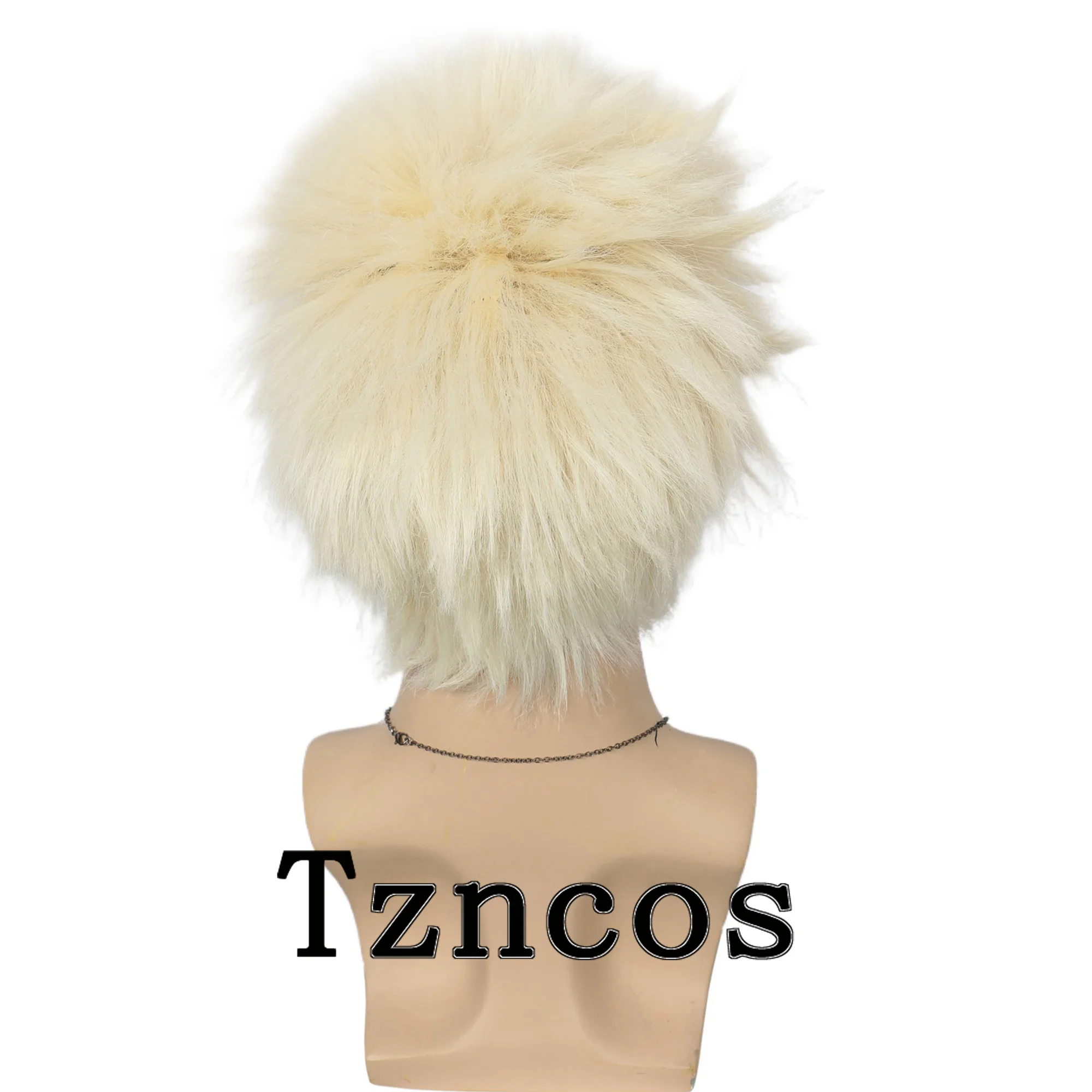 Tzncos ショート ペール ブロンド ウィッグとひげのセット、象徴的なコスプレ、ハロウィーンの衣装、テーマイベントに最適