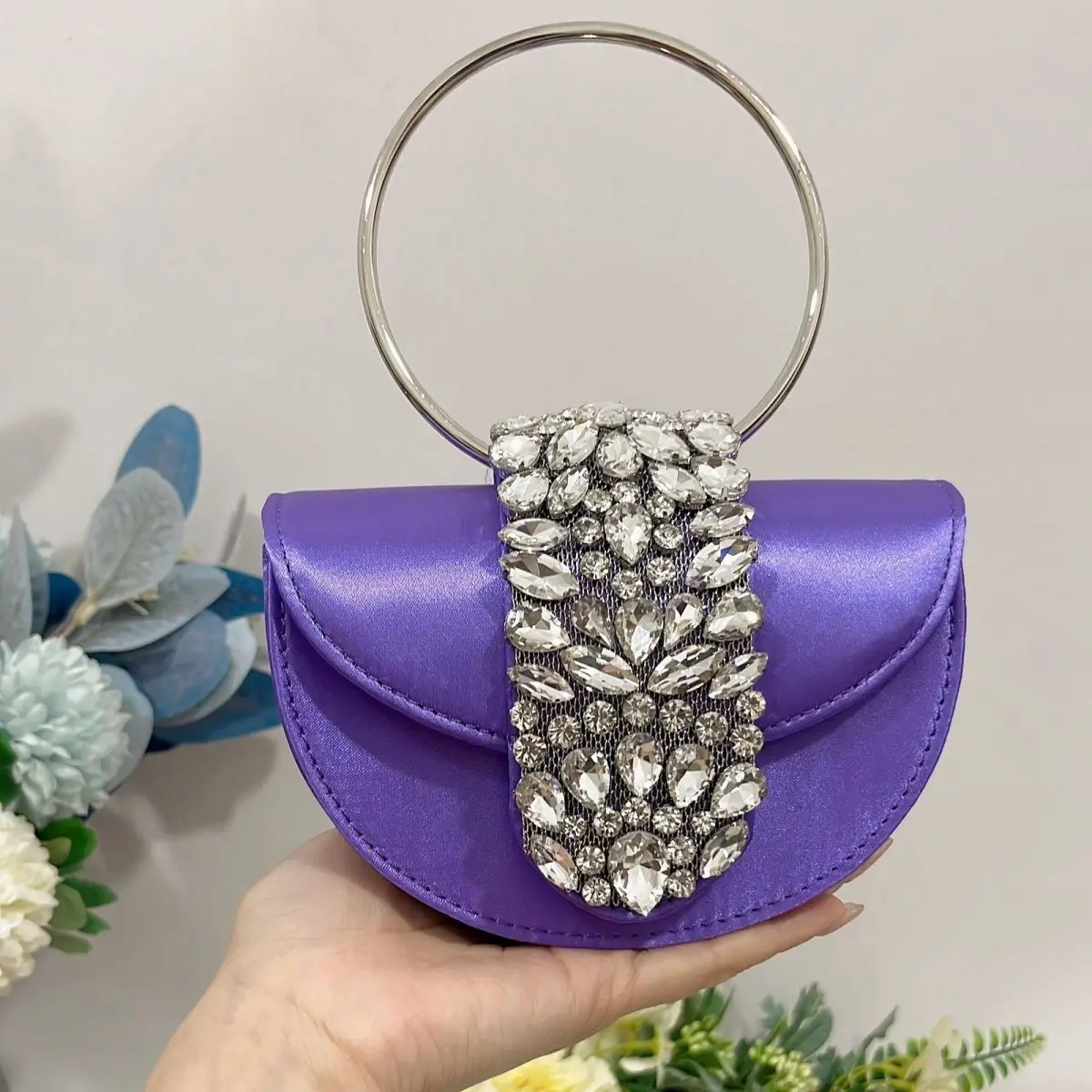 Light Luxury Half Moon Handheld Bag Fashion Brand Women's Bag Super Sparkling Diamond Evening Dress Banquet Crossbody Bag Women