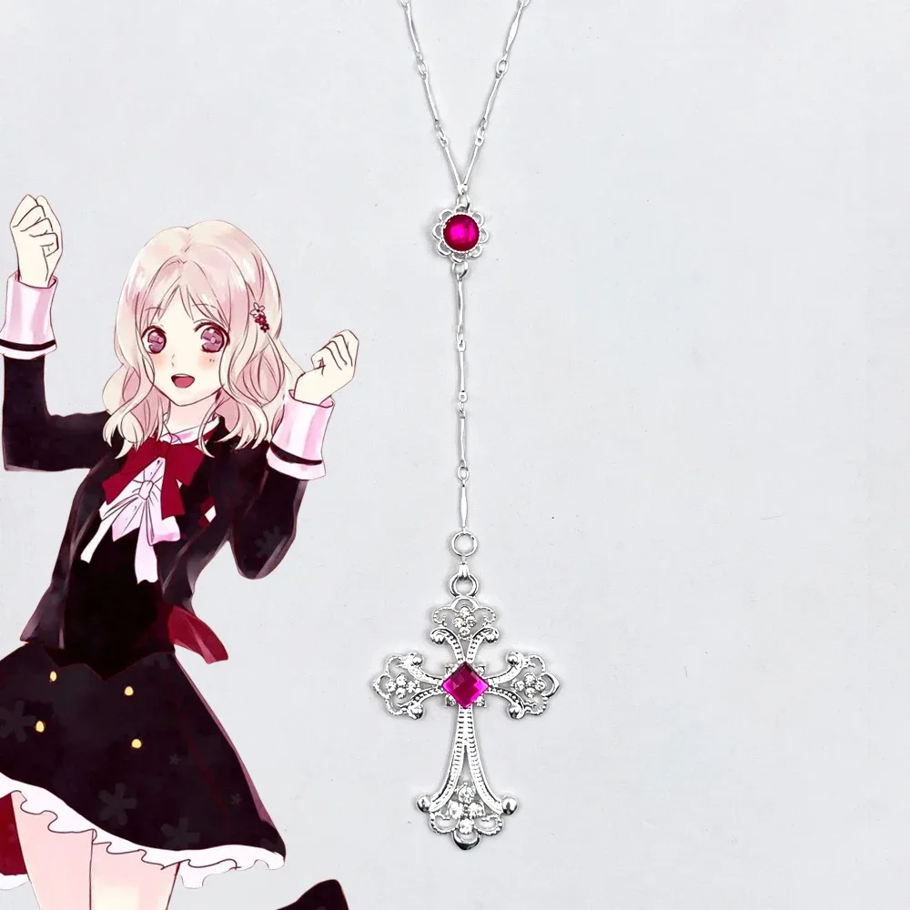 Anime DIABOLIK LOVERS Komori Yui Cosplay Necklace Gemstone Cross Pendant Chain Girl Jewelry Halloween Accessories