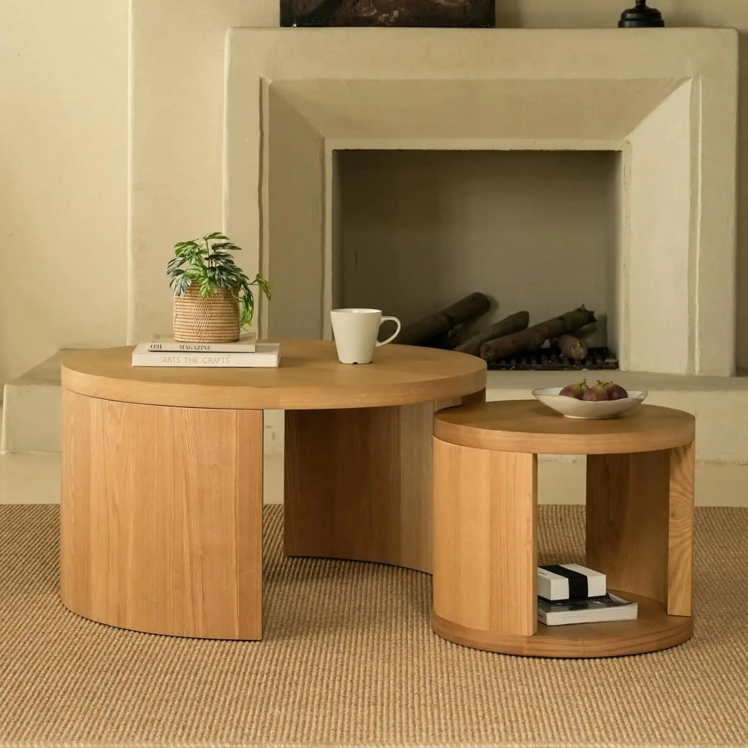 

Round Coffee Table Set Of 2, Nesting Coffee Tables With Storage,Living Room Table Set,Modern Wood Center Table For Living Room