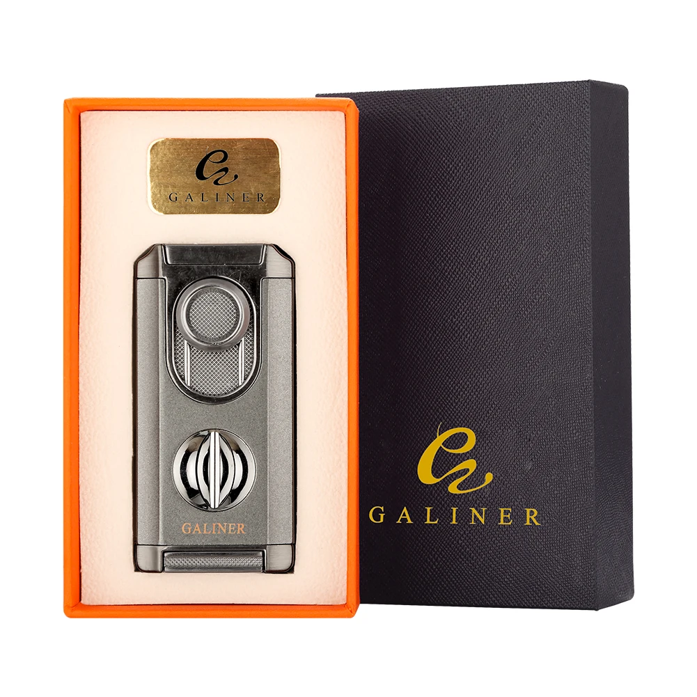 GALINER 3 Jet Torch Cigar Lighter WIth V Cut Metal Butane Gas Torch Lighters Cigar Accessories Portable