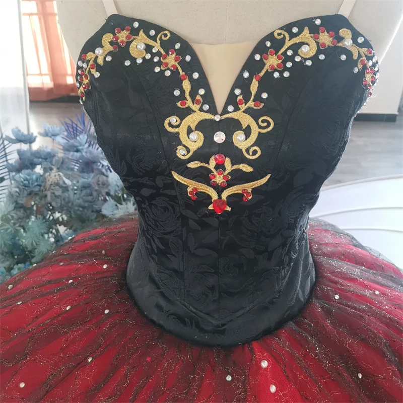 Professional High Quality Hot Sale Custom Size Custom Color Performance Dance Kids Girls Wear Exquisite Black Velvet Ballet Tutu