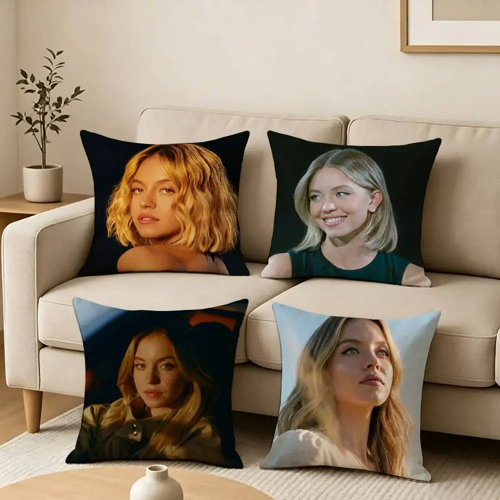 Famous Actress Sydney S-Sweeney-Y  Square Double-Sided printed Pillow Case Bedroom Bedside Pillow Sofa Cushion Cover
