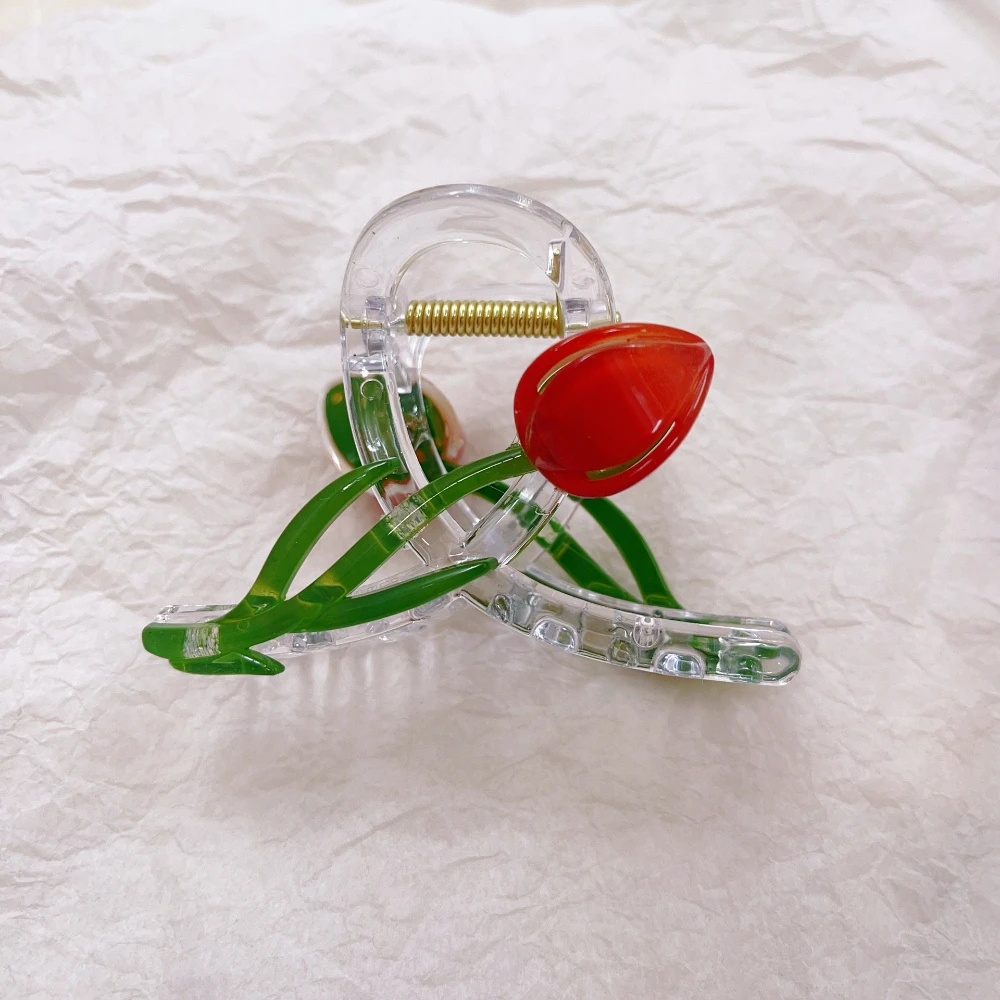 

Korean Style Tulip Flower Claw Clip Hair Accessories for Women Sweet Fashion Floral Design Shark Clip Hairpin with Pastel Colors