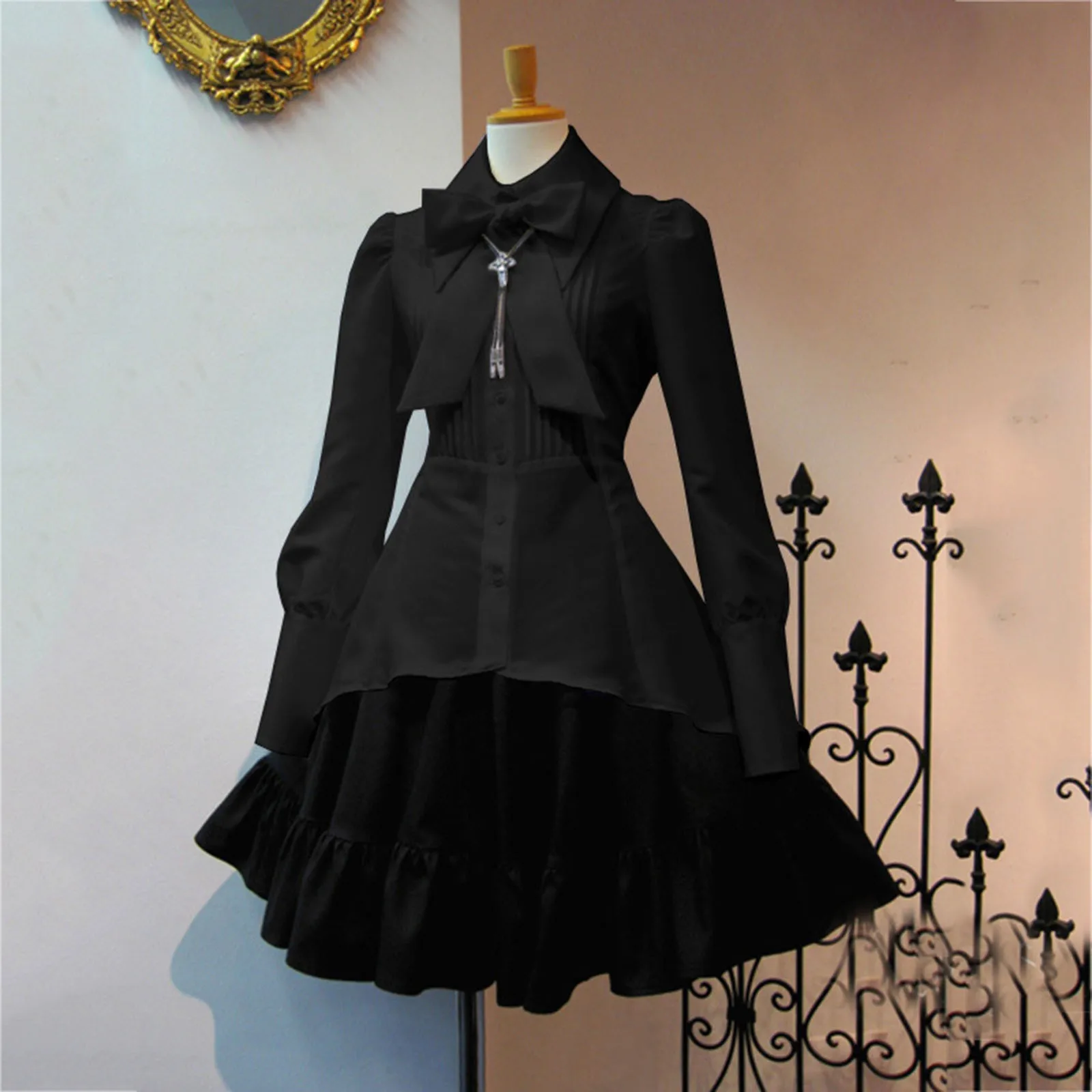 Medieval Renaissance Lolita Dress Women Vintage Bowknot Victorian Dresses Long Sleeve Retro Gothic Pleated Vestidos Costumes