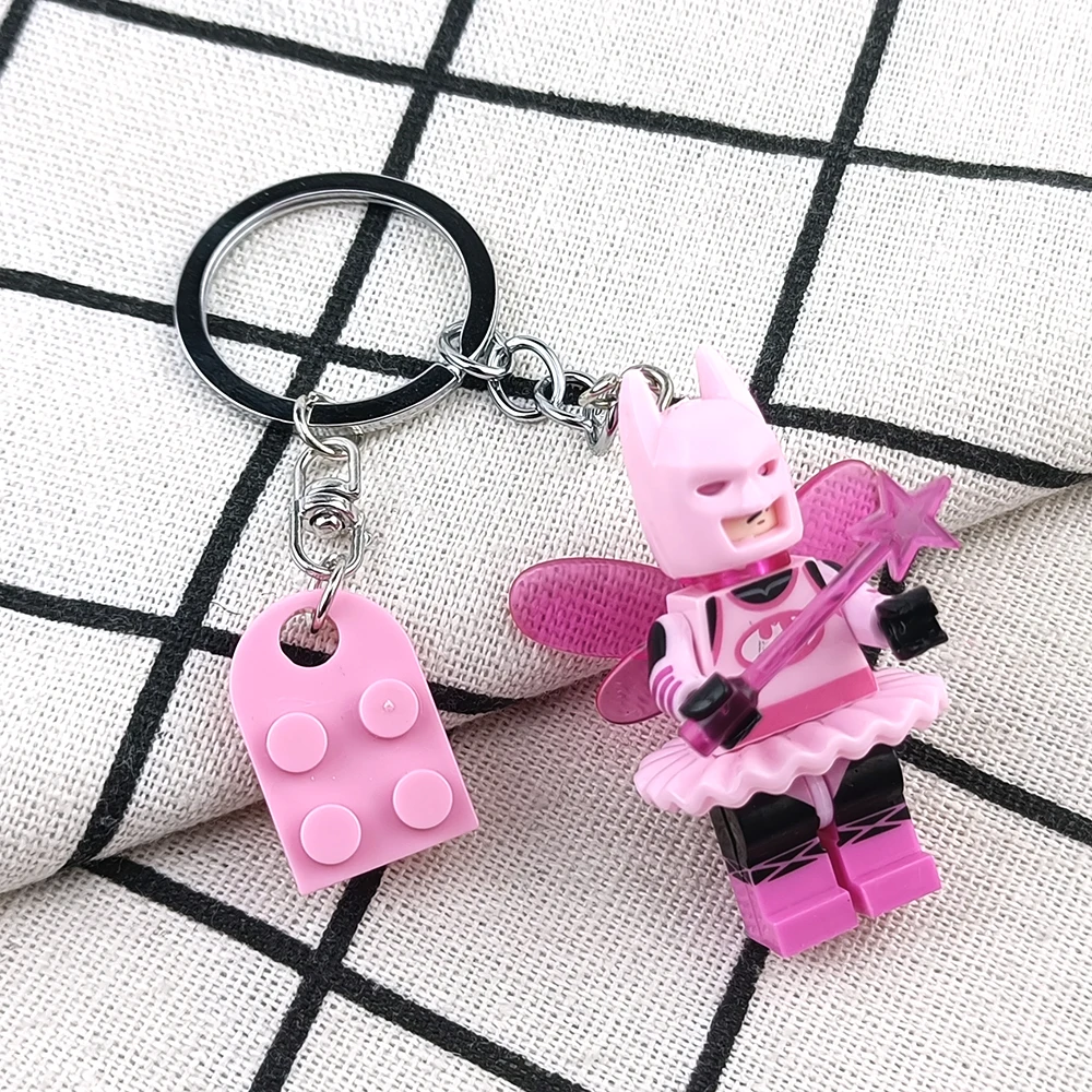2개 수제 아름다운 3D 요정 별 핑크 블랙 박쥐 열쇠고리 하트 빌딩 블록 키링 배낭 펜던트 커플 크리스마스 선물