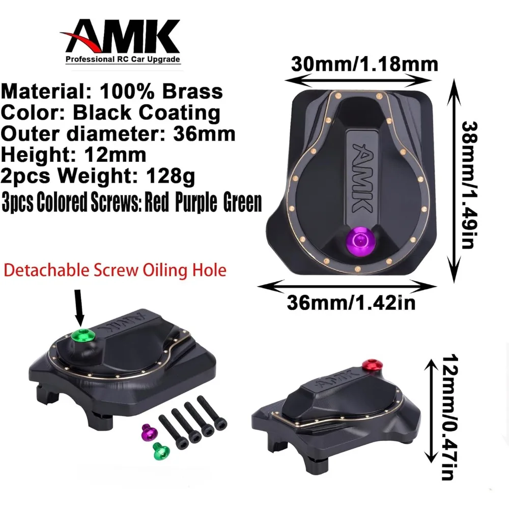 AMK TRX4 Portal Axle Housing Brass Diff Cover with Oiling Hole, Front and Rear Axle Housing Covers for 1/10 RC Crawler Car TRX4