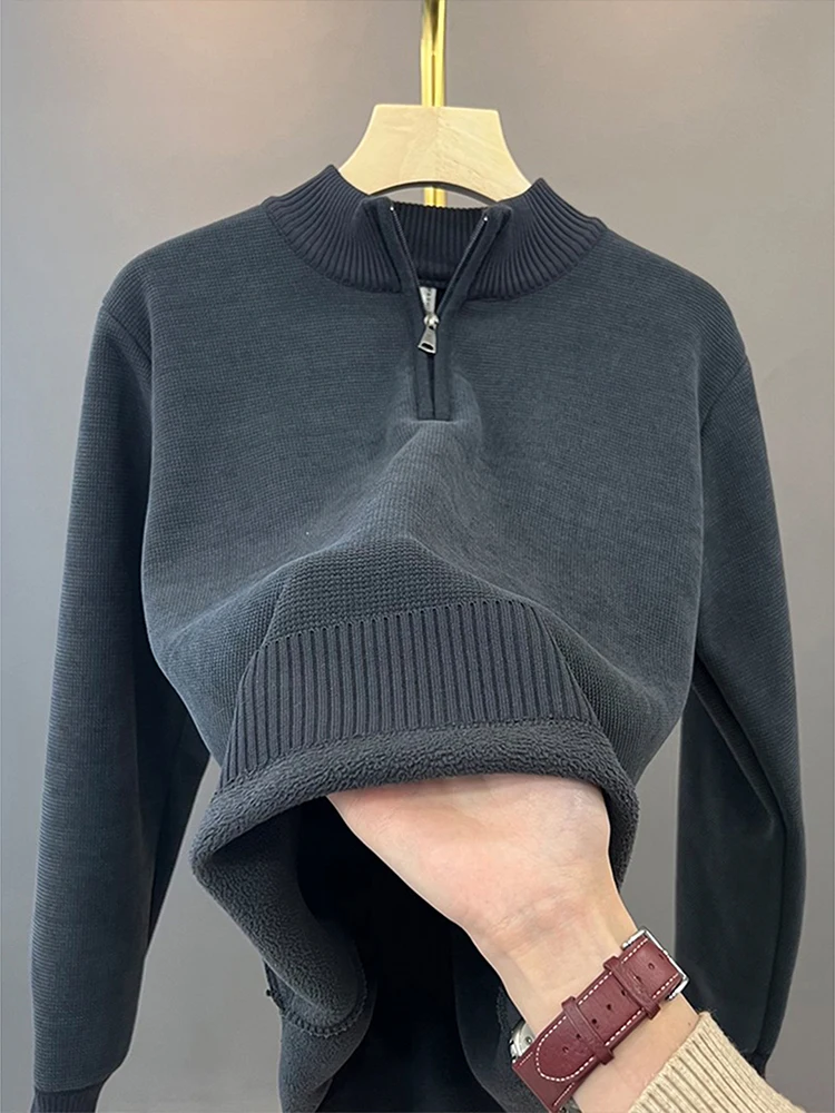 

Men's Mid-High Collar Sweater f Zip Knitted Casual Inner Wear Bla Comfortable Warm Thiened Winter Faion Leisure